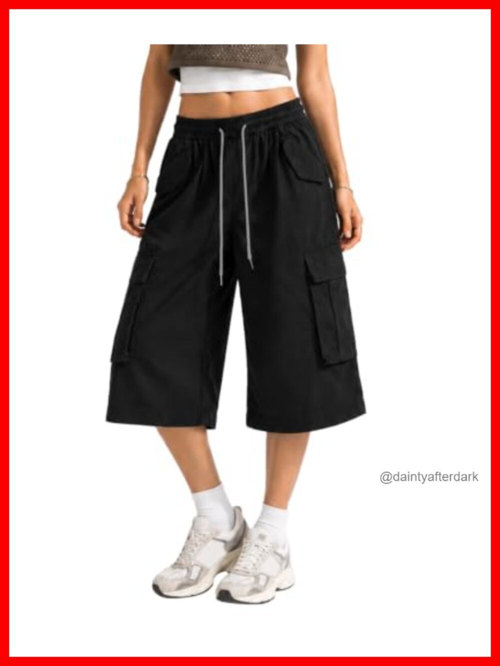Wide Leg Cargo Capri Pants Y2K Drawstring Trousers with Pockets